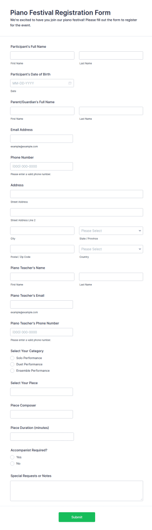 Piano Festival Registration Form Template