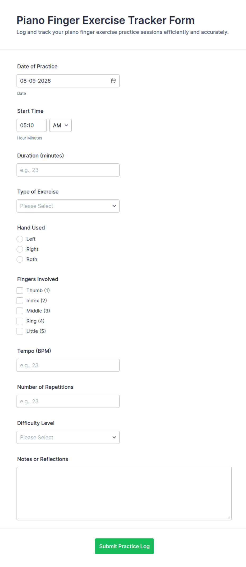 Piano Finger Exercise Tracker Form Template | Jotform