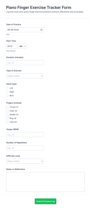 Piano Finger Exercise Tracker Form Template