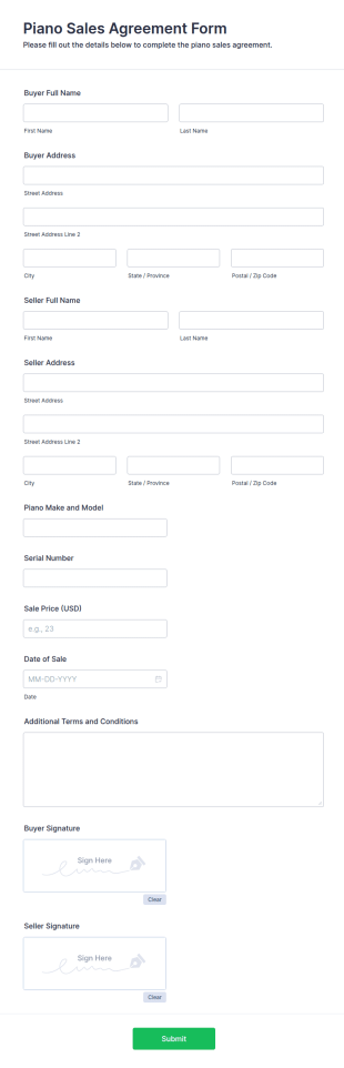 Piano Sales Agreement Form Template