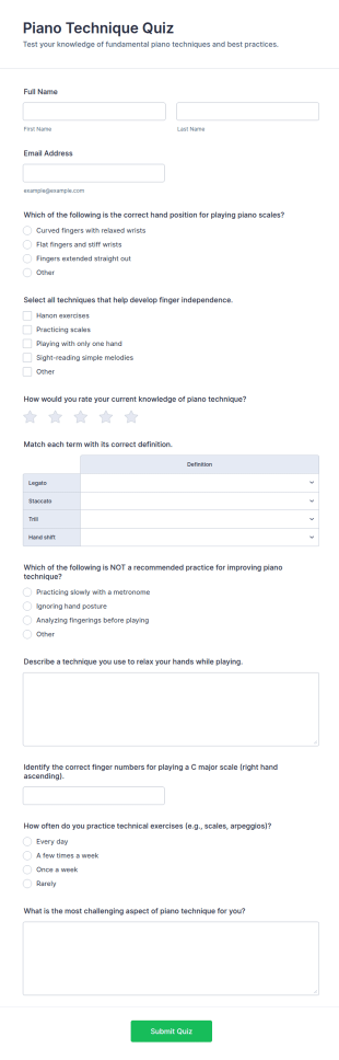 Piano Technique Quiz Form Template