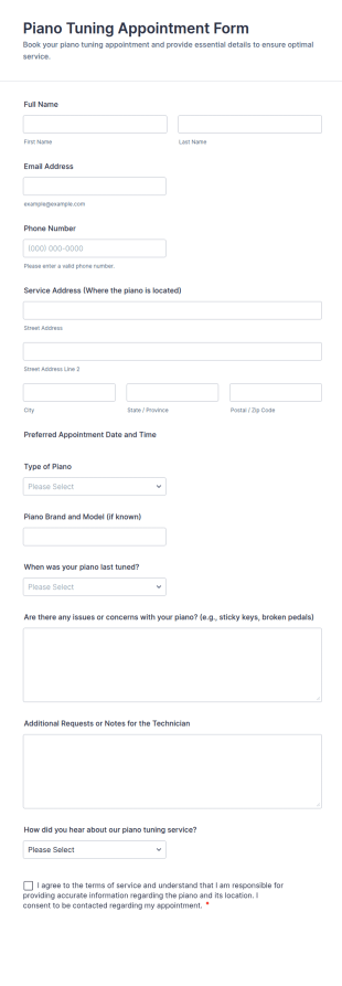 Piano Tuning Appointment Form Template
