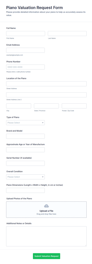 Piano Valuation Request Form Template