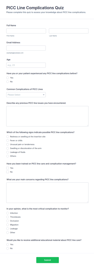 PICC Line Complications Quiz Form Template