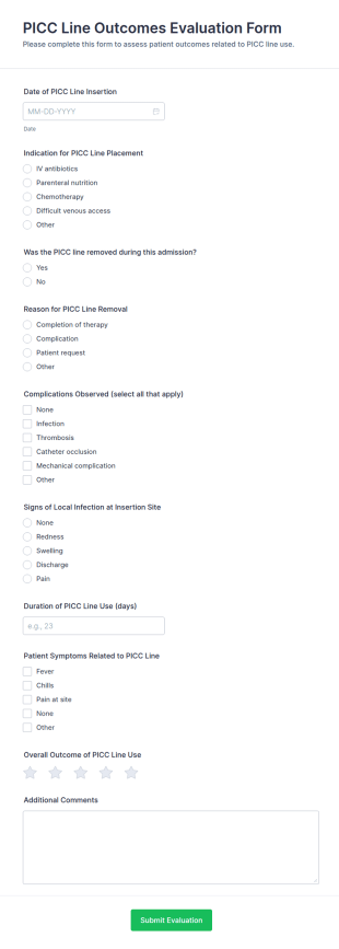 PICC Line Outcomes Evaluation Form Template