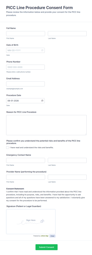 PICC Line Procedure Consent Form Template