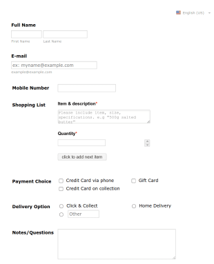 CnC Shopping Order Form Template