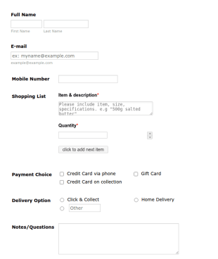 CnC Shopping Order Form Template