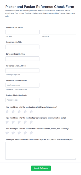 Picker And Packer Reference Check Form Template