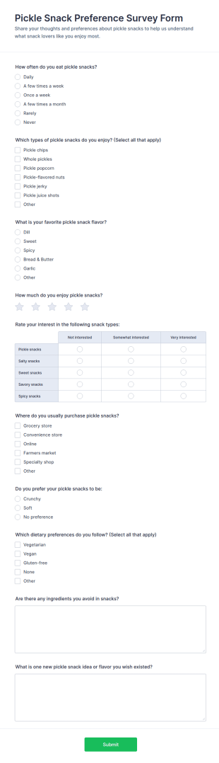 Pickle Snack Preference Survey Form Template