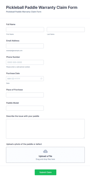 Pickleball Paddle Warranty Claim Form Template