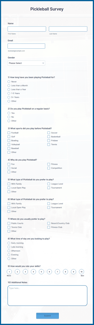 Pickleball Survey Form Template