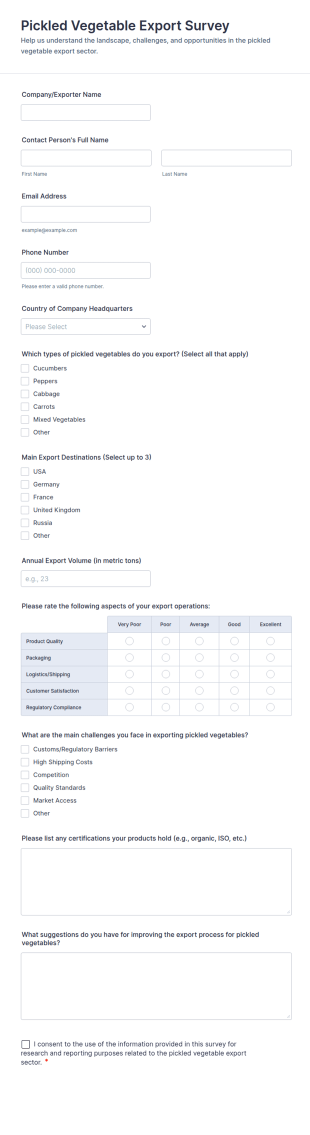 Pickled Vegetable Export Survey Form Template