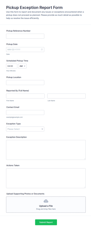 Pickup Exception Report Form Template