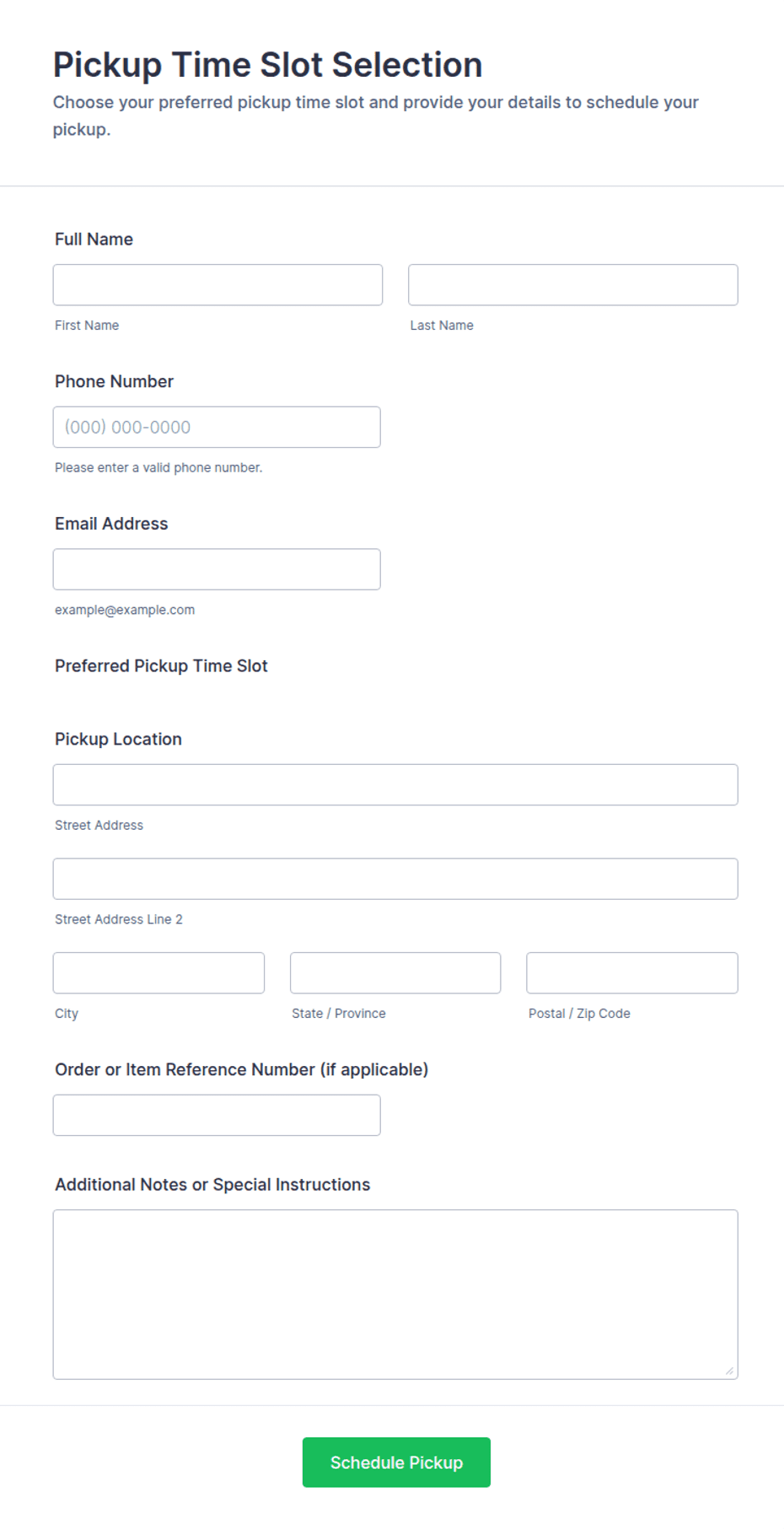 Pickup Time Slot Selection Form Template | Jotform