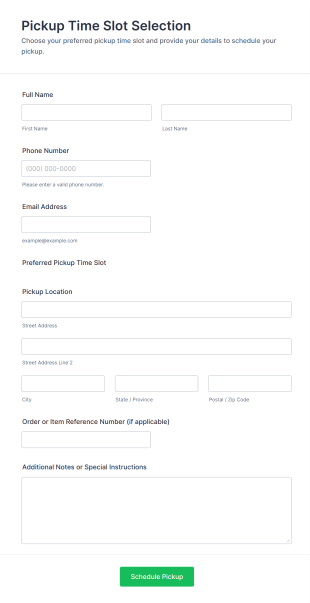 Pickup Time Slot Selection Form Template