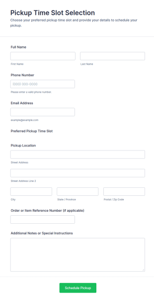 Pickup Time Slot Selection Form Template