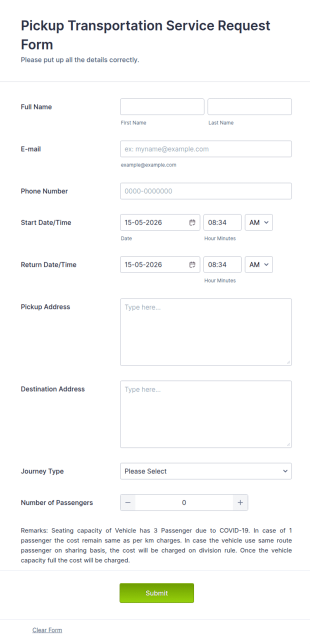 Pickup Transportation Service Request Form Template