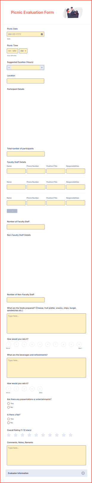Picnic Evaluation Form Template