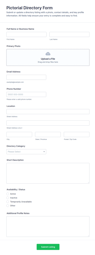 Pictorial Directory Form Template