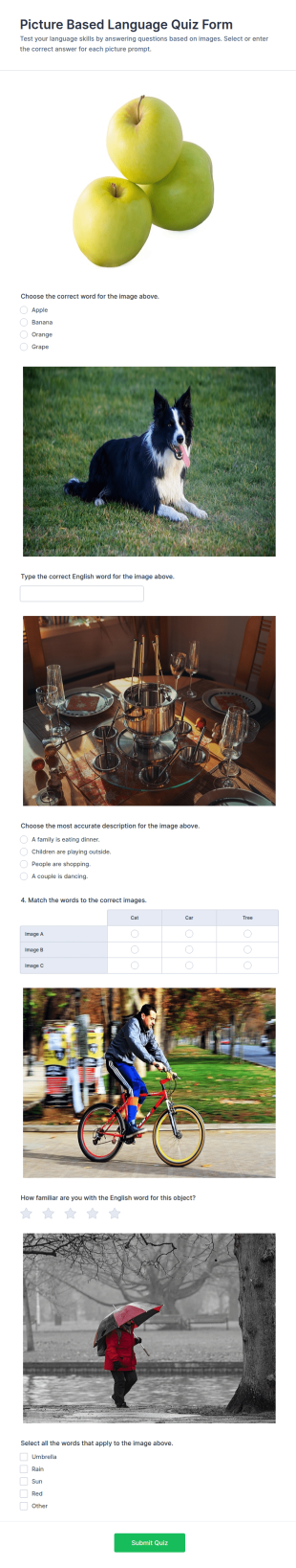 Picture Based Language Quiz Form Template