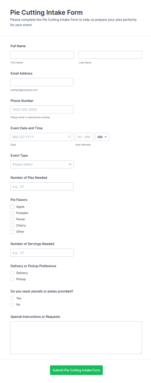 Pie Cutting Intake Form Template