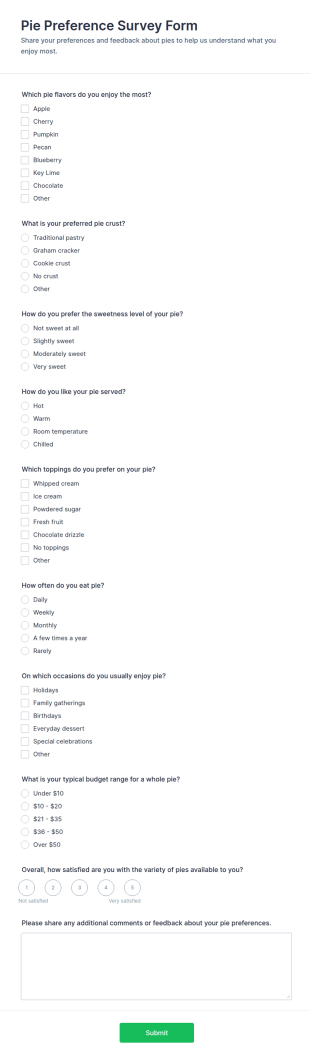 Pie Preference Survey Form Template