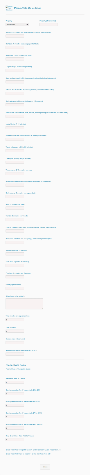 Piece Rate Calculator Form Template