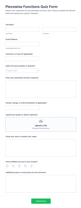 Piecewise Functions Quiz Form Template