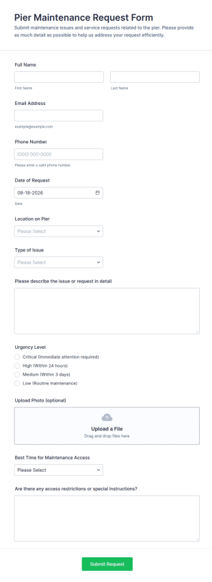 Pier Maintenance Request Form Template