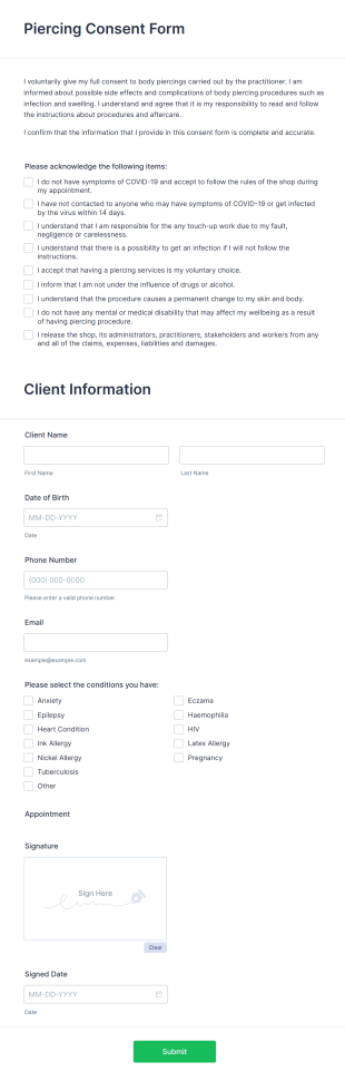 Body Piercing Consent Form Template