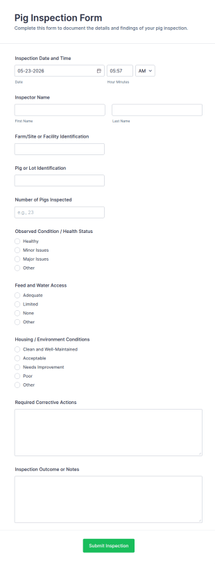 Pig Inspection Form Template