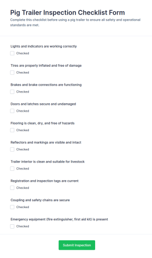 Pig Trailer Inspection Checklist Form Template