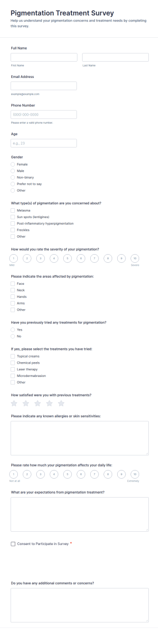 Pigmentation Treatment Survey Form Template