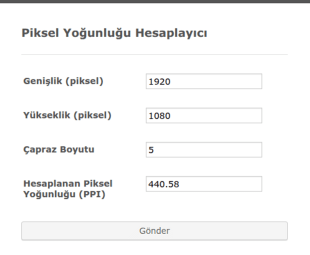 Piksel Yoğunluğu Hesaplama Form Şablonu