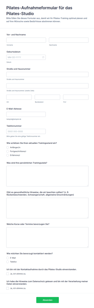 Pilates Anamnesebogen