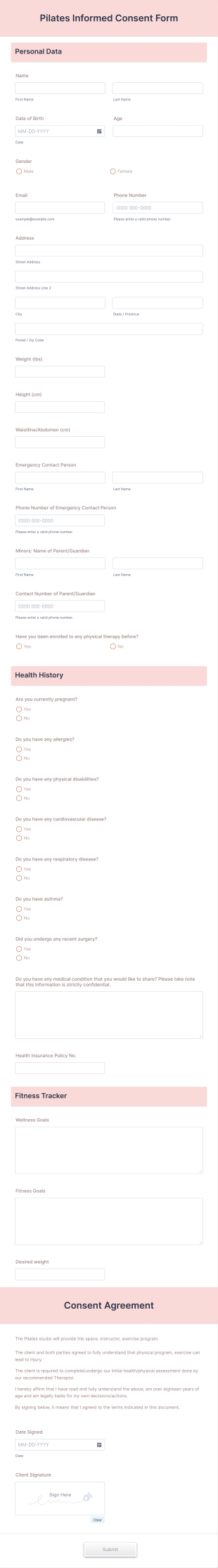 Pilates Informed Consent Form Template
