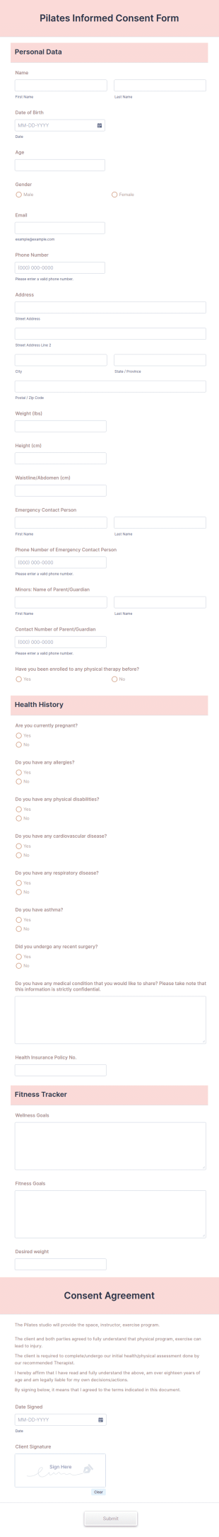 Pilates Informed Consent Form Template