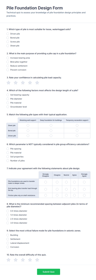 Pile Foundation Design Quiz Form Template