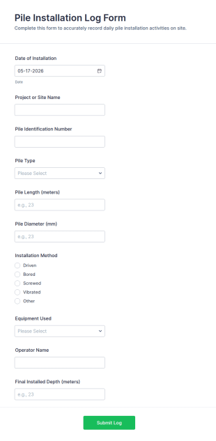 Pile Installation Log Form Template