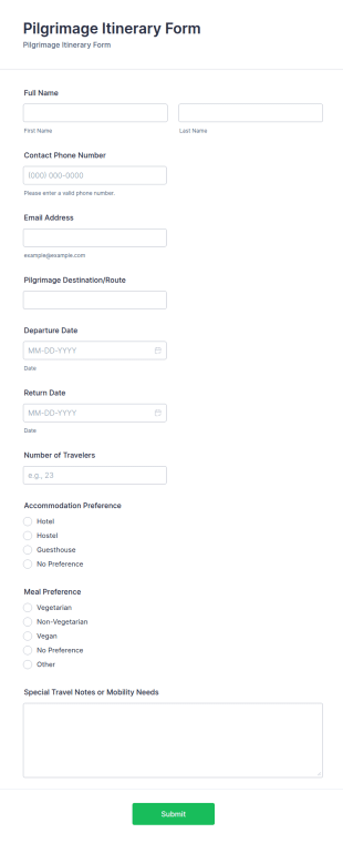 Pilgrimage Itinerary Form Template