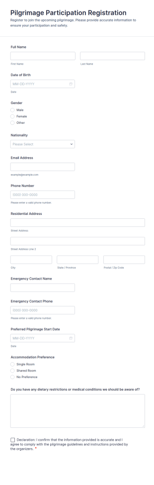 Pilgrimage Participation Registration Form Template
