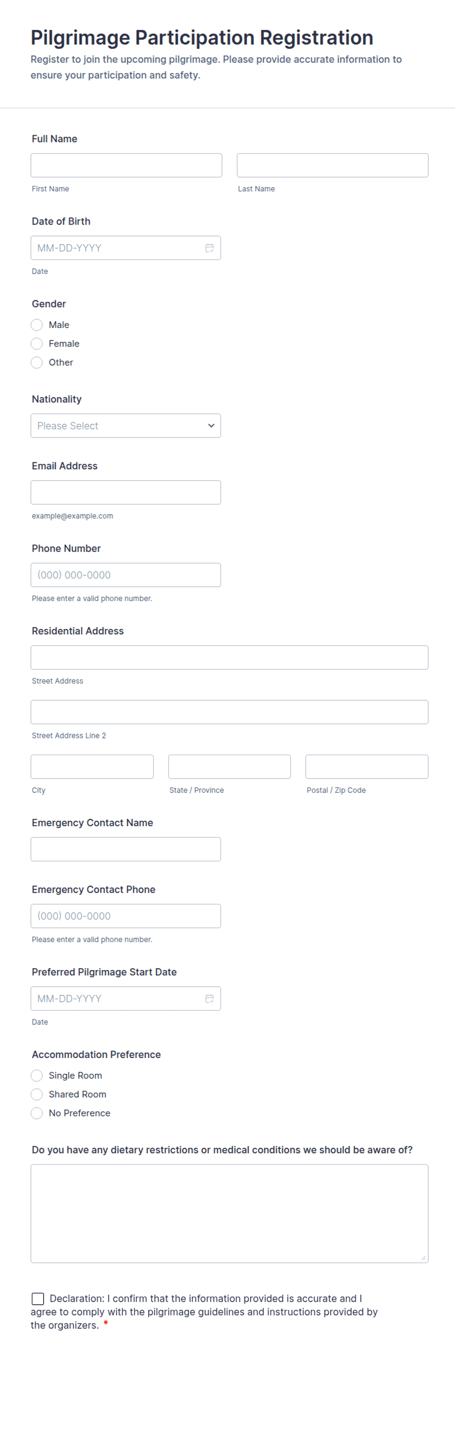 Pilgrimage Participation Registration Form Template | Jotform