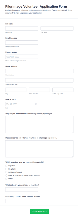 Pilgrimage Volunteer Application Form Template