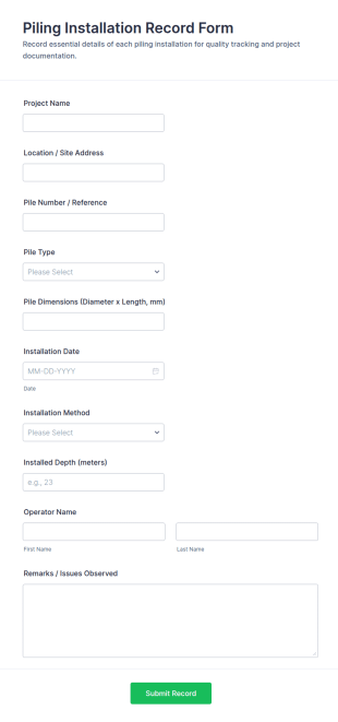 Piling Installation Record Form Template