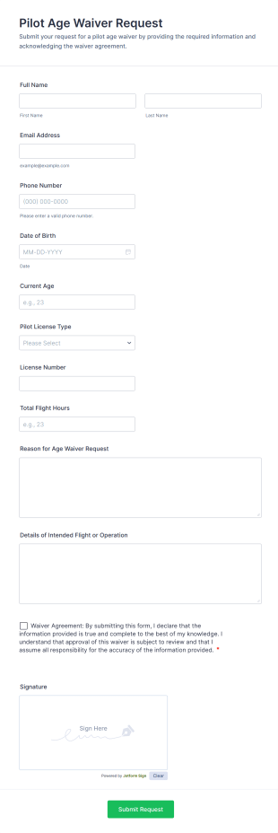 Pilot Age Waiver Request Form Template