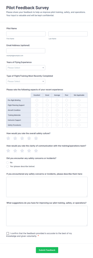 Pilot Feedback Survey Form Template