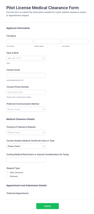 Pilot License Medical Clearance Form Template