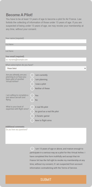 Pilot Membership Form Template