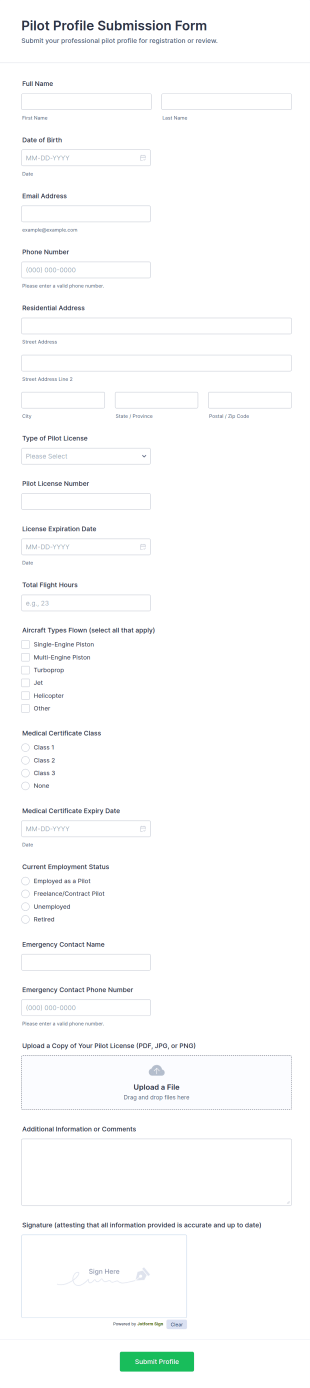 Pilot Profile Submission Form Template